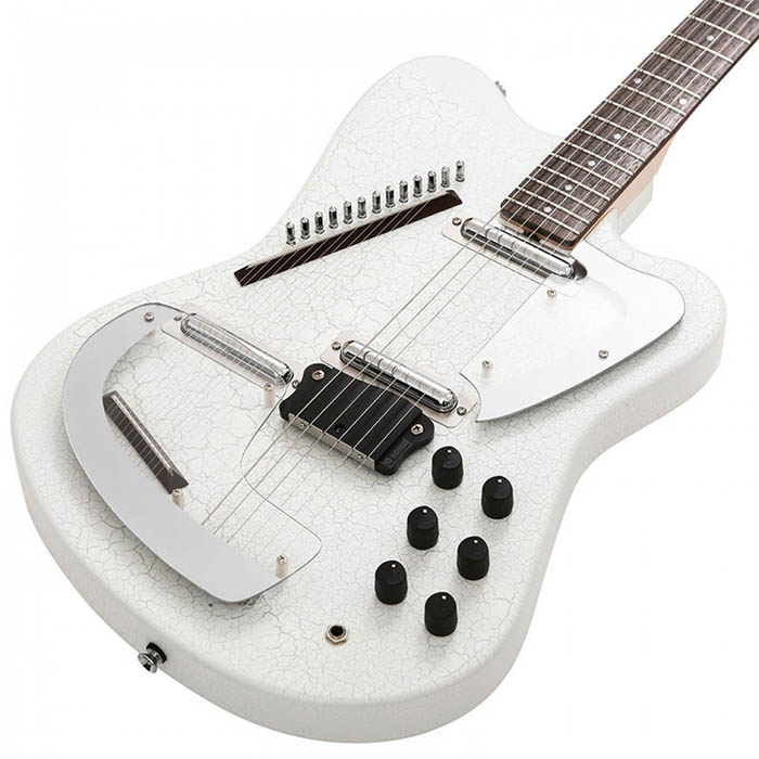 Italia Modena Sitar 6 String Electric Guitar in White Crackle