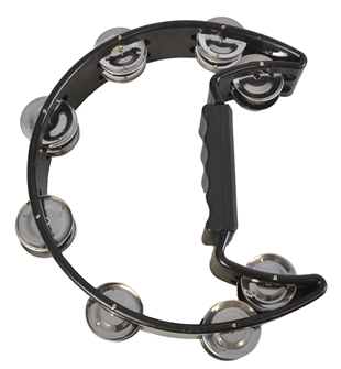 Bryce Half Moon Tambourine with Double Jingles & Comfy Handle Grip Black  Finish