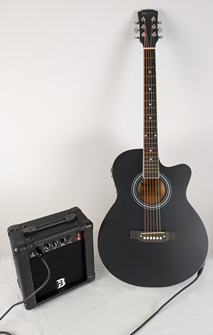 Electro Acoustic Guitar & Amplifier Set - Matt Black Finish Cutaway Guitar