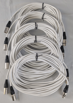 Set of 5 XLR Mic Leads 10m Long White Cable with Rewireable XLR Plugs