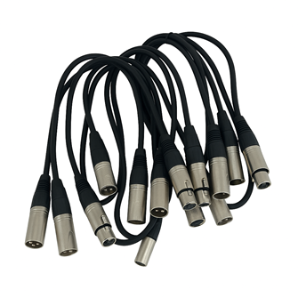 Pack of 5 XLR Patch Leads Male to Female XLR 1m Long with Metal Connectors