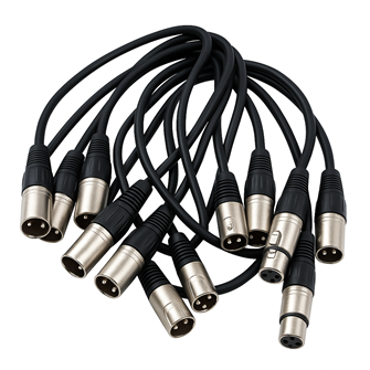 Pack of 5 XLR Patch Leads Male to Female XLR 1m Long with Metal Connectors