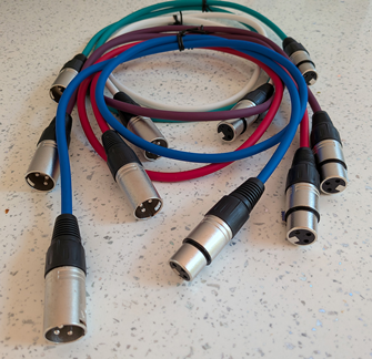 5 x 1Metre  XLR Patch Cables One Each: Red Green Blue White Purple