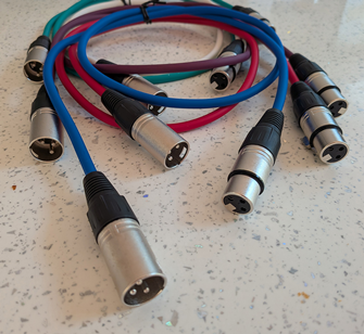 5 x 1Metre  XLR Patch Cables One Each: Red Green Blue White Purple