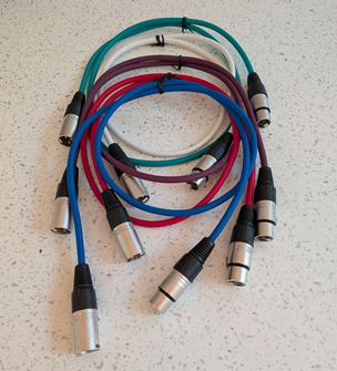 5 x 1Metre  XLR Patch Cables One Each: Red Green Blue White Purple