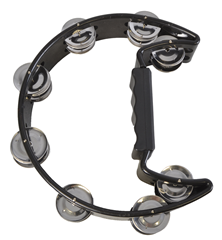 Bryce Half Moon Tambourine with Double Jingles & Comfy Handle Grip Black  Finish