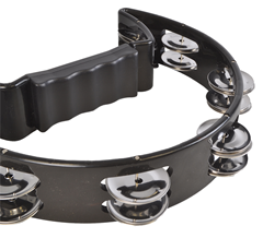 Bryce Half Moon Tambourine with Double Jingles & Comfy Handle Grip Black  Finish