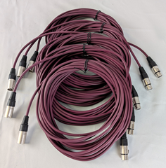 Set of 5 XLR Mic Leads 10m Long Purple Cable with Rewireable XLR Plugs