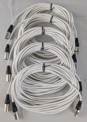 Set of 5 XLR Mic Leads 10m Long White Cable with Rewireable XLR Plugs