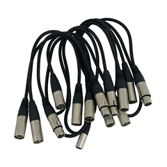 Pack of 5 XLR Patch Leads Male to Female XLR 1m Long with Metal Connectors