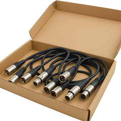 Pack of 5 XLR Patch Leads Male to Female XLR 1m Long with Metal Connectors