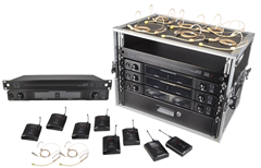12 Way Wireless Microphone Set with Belt packs and Headsets Racked Ready to Use
