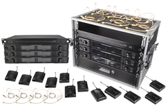 10 Way Wireless Microphone Set with Belt packs and Headsets Racked Ready to Use
