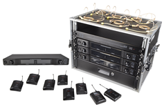 4 Way Wireless Microphone Set with Belt packs and Headsets Racked Ready to Use
