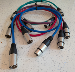 5 x 1Metre  XLR Patch Cables One Each: Red Green Blue White Purple